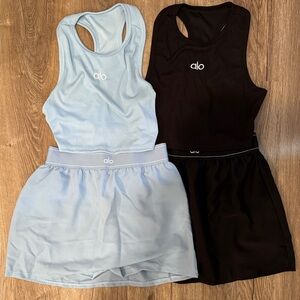 ALO Yoga Light Blue and Black Skirt Set